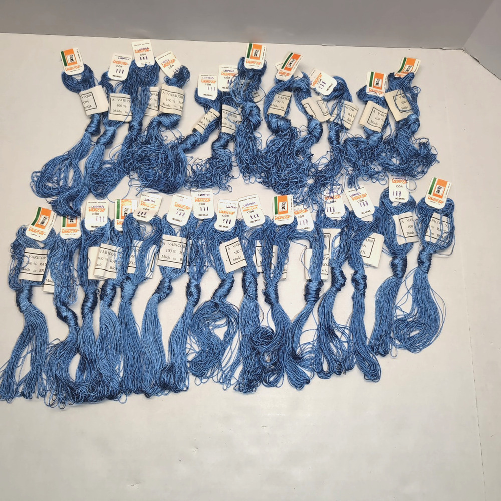 Lot of 27 Varicor Luinha Embroidery Thread Yarn‎ Skeins #111 Blue Made in Brazil
